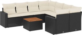 vidaXL Set mobilier de grădină cu perne, 9 piese, negru, poliratan