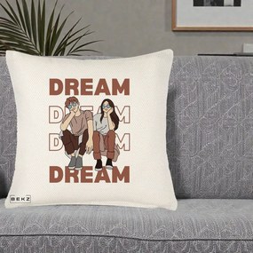 Perna Decorativa Dream Couple Aesthetic, 40x40 cm, Crem Reliefat, Husa Detasabila, Perna Inclusa, BEKZ®
