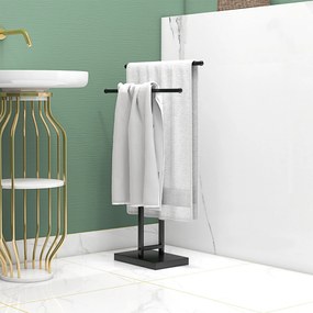 HOMCOM Suport de Prosoape de Podea cu 2 brațe, Suport de Prosoape din Metal pentru Baie, 50x18,5x85 cm, Negru | Aosom Romania
