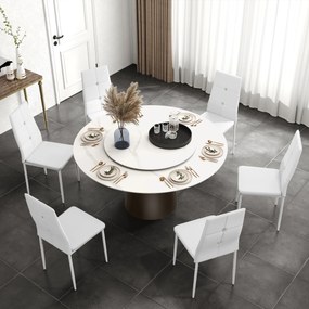 HOMCOM Set de 6 Scaune de Dining Tapizate în PU cu Spătar Înalt cu Butoane și Picioroare de Oțel Design Modern Alb | Aosom Romania