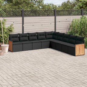 3227735 vidaXL Set mobilier de grădină cu perne, 9 piese, negru, poliratan