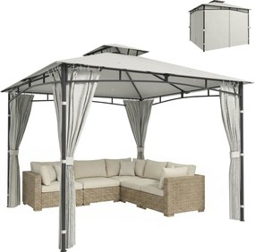 Outsunny Tonnelă de grădină pentru exterior Cadru de acoperiș retractabil și acoperiș dublu UV50+ Impermeabil 3x3 m Crem | Aosom Romania