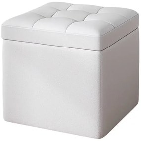 Taburet cu spațiu de depozitare, 30x30x35cm, Alb &ndash; Design modern din MDF, PU și burete