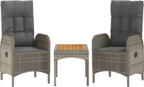 vidaXL Set mobilier de grădină cu perne, 3 piese, gri, poliratan