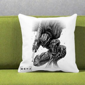 Perna Personalizata Berserk Guts Armor of Darkness Manga, 40x40 cm, Alba Mata, Husa Detasabila, Perna Inclusa, BEKZ®