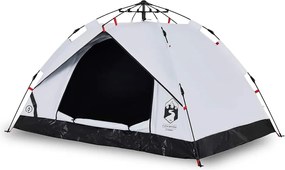 vidaXL Cort de camping 3 persoane, alb opac, setare rapidă, țesătură