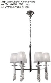 Candelabru elegant cu 6 brate Tiffany crom/ abajur alb