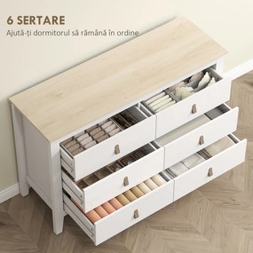 HOMCOM Comodă cu 6 Sertare și Mânere din Piele Ecologică Albă | Aosom Romania