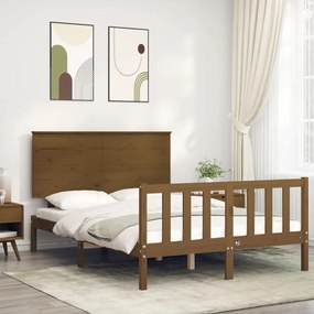 3193399 vidaXL Cadru de pat cu tăblie, maro miere, 120x200 cm, lemn masiv