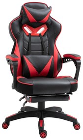 Vinsetto Fotoliu gaming Ergonomic, Fotoliu de birou confortabil cu Suport pentru picioare, Suport pentru cap și pernă lombară, Înălțime reglabilă, negru și roșu | Aosom Romania