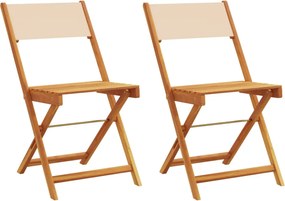 vidaXL Scaune bistro 2 buc., bej, lemn masiv acacia și textil