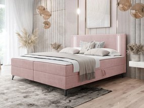 Pat matrimonial 200 cm Hebara 2 (Roz) (cu somieră și saltea) (cu sp. depozitare) (cu iluminat LED). 1104448