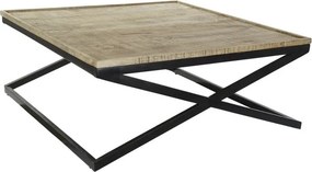 Măsuță de cafea pătrată din lemn și metal, natur și negru, cu 3 tăvi detașabile, finisaj mat, 55 x 120 x 120 cm, „Traywood” – Ethnic Collections
