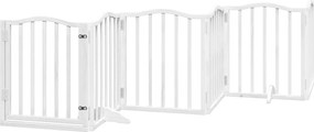 vidaXL Poartă câini pliabilă cu ușă, 6 panouri, alb, 300 cm, lemn plop