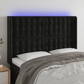 Tablie de pat cu LED, negru, 147x16x118 128 cm, catifea 1, Negru, 147 x 16 x 118 128 cm