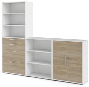 Bibliotecă modulară albă/cu aspect de lemn de stejar 268x222 cm Prima – Tvilum