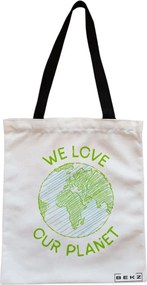 Sacosa de Panza pentru Cumparaturi, Geanta Tote, model We Love Our Planet, Cu fermoar, 38x34.5 cm, Alba, BEKZ®