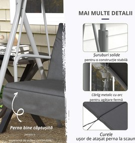 Outsunny Balansoar Exterior cu Măsuță de Cafea și Suport Central pentru Pahare, Leagăn cu 2 Locuri și Acoperiș, 175x112x158 cm, Gri | Aosom Romania