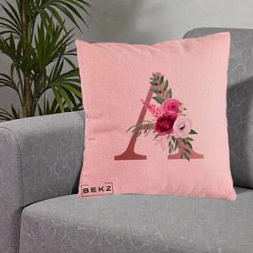 Cadou Personalizat - Perna Personalizata Monograma Rose Gold Litera A, 40x40 cm, Roz, Husa Detasabila, Perna Inclusa, BEKZ®