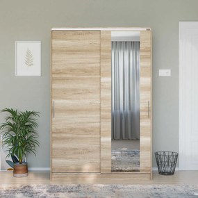 Dulap Haine Adore Elit Mediu , 2 usi glisante cu oglinda, Alb - Lemn Natural, 120 x 182 x 52 cm