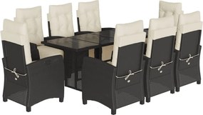 vidaXL Set mobilier de grădină cu perne, 9 piese, negru, poliratan
