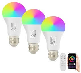 SET 3x bec LED RGB dimabil Immax NEO 07712CDO E27/9W/230V Wi-Fi Tuya + telecomandă