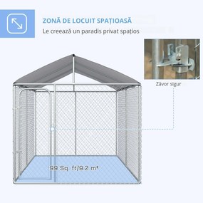 PawHut Țarc pentru Câini din Metal Galvanizat cu Acoperiș Oxford, Dimensiuni 400x230x232 cm, Culoare Argintie, Siguranță și Confort | Aosom România