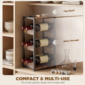 HOMCOM Suport Vin, Rafturi Ondulate, Picioare Reglabile, Maro Rustic, Negru | Aosom Romania