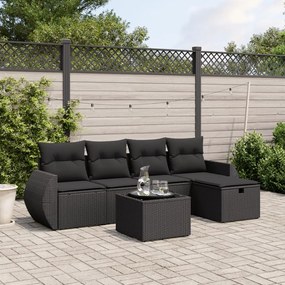 3264091 vidaXL Set mobilier de grădină cu perne, 6 piese, negru, poliratan