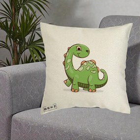 Perna Decorativa Brontosaur Verde Simpatic, 40x40 cm, Ecru, Husa Detasabila, Perna Inclusa, BEKZ®
