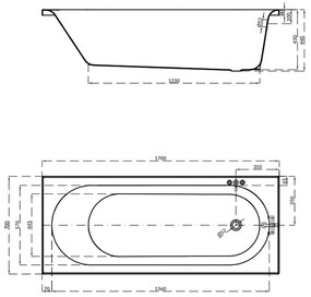 Cada baie incastrata Cersanit Octavia, 170 x 70 cm, dreptunghiulara, alb lucios 1700x700 mm