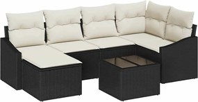 vidaXL Set de canapea cu pernă 7 pcs Negru poliratan