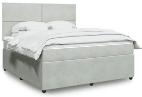 vidaXL Pat box spring cu saltea, gri deschis, 180x200 cm, catifea