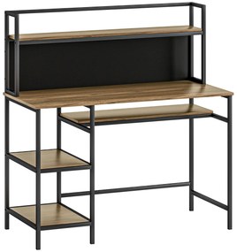 HOMCOM Birou cu rafturi birou informatic birou de calculator cu 4 rafturi, blat mare și panou negru, maro | Aosom Romania