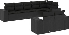 vidaXL Set mobilier de grădină cu perne, 8 piese, negru, poliratan