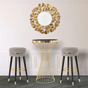 Scaun de bar gri/auriu din catifea si lemn de Pin, Paris Mauro Ferretti