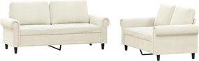 vidaXL Set de canapele cu perne, 2 piese, crem, catifea