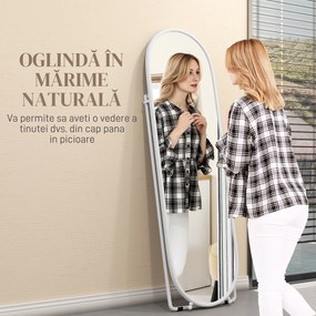 HOMCOM Oglindă Verticală de Podea cu Suport 40x41x159 cm Alb | Aosom Romania