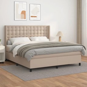 vidaXL Pat box spring cu saltea, cappuccino, 160x200cm piele ecologică