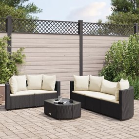 3308416 vidaXL Set mobilier de grădină cu perne, 6 piese, negru, poliratan