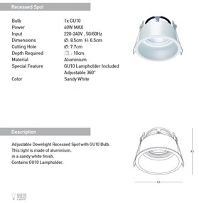Spot incastrabil directionabil GU10 Iria D-8,5cm