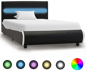 285020 vidaXL Cadru de pat cu LED, negru, 90 x 200 cm, piele artificială