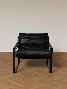 Fotoliu lounge din piele naturală neagră cu structură metalică, „Gabor”