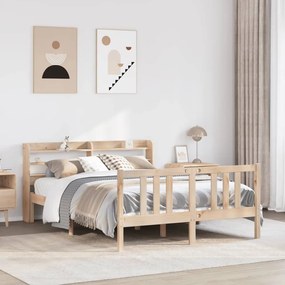 vidaXL Cadru de pat cu tăblie, 135x190 cm, lemn masiv de pin
