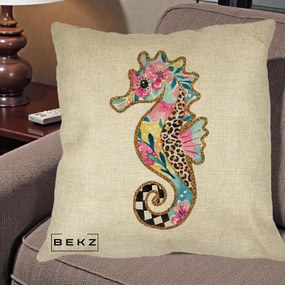 Perna Decorativa Calut de Mare Glitter Tropical, 40x40 cm, Crem, Husa Detasabila, Perna Inclusa, BEKZ®