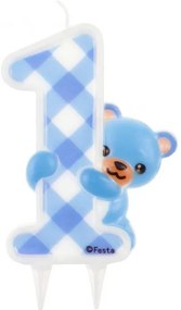 Numere Blue Teddy Lumânare de tort pentru prima aniversare