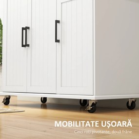 HOMCOM Insulă de Bucătărie Rulantă cu Depozitare, Sertar, 3 Dulapuri, Blat din Oțel Inoxidabil, Design Versatil, Alb | Aosom Romania