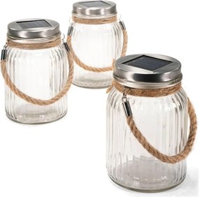 Set de lumini solare, tip borcan - 3 LED-uri, alb cald