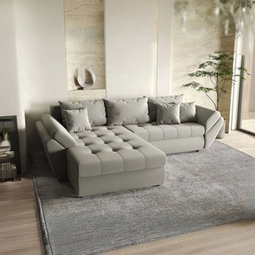 Colțar extensibil dumonde cu ladă de depozitare si sezut confortabil din spuma high-density, Loana Royal Grey 270x185 cm