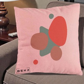 Perna Decorativa Abstract Forme Coral Turcoaz, 40x40 cm, Roz, Husa Detasabila, Perna Inclusa, BEKZ®